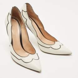 Pre Owned Gianvito Rossi White/Black Scalloped Leather Pointed Toe Pumps Size 40