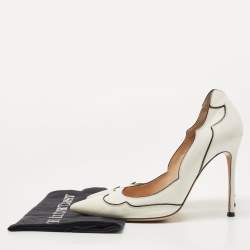 Pre Owned Gianvito Rossi White/Black Scalloped Leather Pointed Toe Pumps Size 40