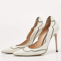 Pre Owned Gianvito Rossi White/Black Scalloped Leather Pointed Toe Pumps Size 40