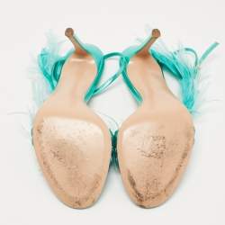 Pre Owned Gianvito Rossi Green Leather and Feather Anthea Sandals Size 38.5