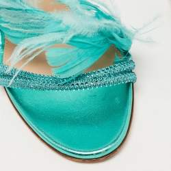 Pre Owned Gianvito Rossi Green Leather and Feather Anthea Sandals Size 38.5