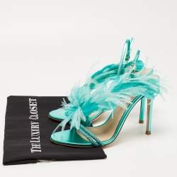 Pre Owned Gianvito Rossi Green Leather and Feather Anthea Sandals Size 38.5