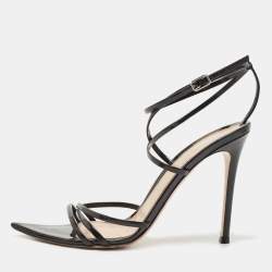 Pre Owned Gianvito Rossi Black Patent Leather Kim Ankle Wrap Sandals Size 39