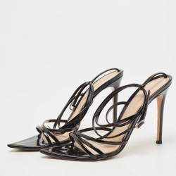 Pre Owned Gianvito Rossi Black Patent Leather Kim Ankle Wrap Sandals Size 39