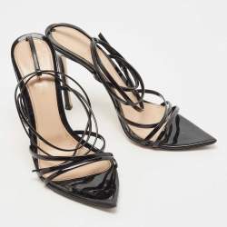 Pre Owned Gianvito Rossi Black Patent Leather Kim Ankle Wrap Sandals Size 39