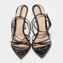Pre Owned Gianvito Rossi Black Patent Leather Kim Ankle Wrap Sandals Size 39