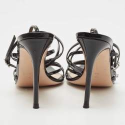 Pre Owned Gianvito Rossi Black Patent Leather Kim Ankle Wrap Sandals Size 39