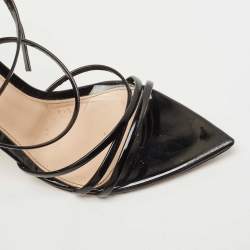 Pre Owned Gianvito Rossi Black Patent Leather Kim Ankle Wrap Sandals Size 39