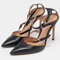 مملوكة مسبقًا Gianvito Rossi Black Leather Crisscross Pointed Toe Ankle Strap Pumps 36