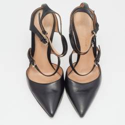 مملوكة مسبقًا Gianvito Rossi Black Leather Crisscross Pointed Toe Ankle Strap Pumps 36