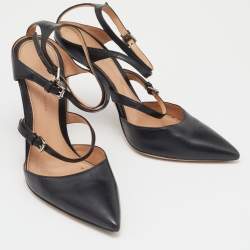 مملوكة مسبقًا Gianvito Rossi Black Leather Crisscross Pointed Toe Ankle Strap Pumps 36