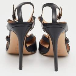 مملوكة مسبقًا Gianvito Rossi Black Leather Crisscross Pointed Toe Ankle Strap Pumps 36