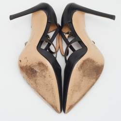 مملوكة مسبقًا Gianvito Rossi Black Leather Crisscross Pointed Toe Ankle Strap Pumps 36