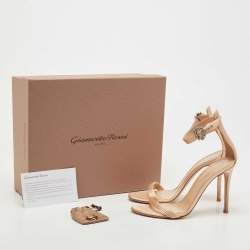 Pre Owned Gianvito Rossi Beige Satin Ankle Strap Sandals Size 38.5