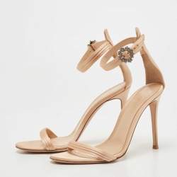 Pre Owned Gianvito Rossi Beige Satin Ankle Strap Sandals Size 38.5