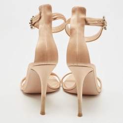 Pre Owned Gianvito Rossi Beige Satin Ankle Strap Sandals Size 38.5
