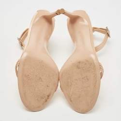 Pre Owned Gianvito Rossi Beige Satin Ankle Strap Sandals Size 38.5