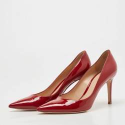 Pre Owned Gianvito Rossi Red Patent Leather Gianvito 85 Pointed Toe Pumps Size 38.5