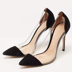 Pre Owned Gianvito Rossi Black Suede and PVC Plexi Pumps Size 40.5