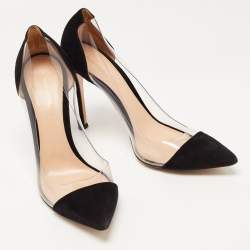 Pre Owned Gianvito Rossi Black Suede and PVC Plexi Pumps Size 40.5
