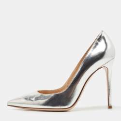 Pre Owned Gianvito Rossi Silver Leather Pointed Toe Pumps Size 38
