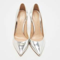 Pre Owned Gianvito Rossi Silver Leather Pointed Toe Pumps Size 38