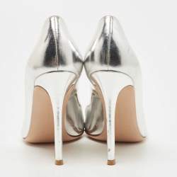 Pre Owned Gianvito Rossi Silver Leather Pointed Toe Pumps Size 38