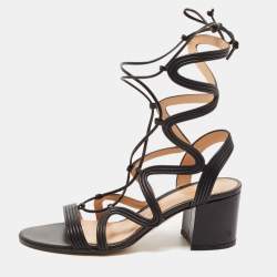 Gianvito Rossi Black Leather Hydra Lace Up Sandals Size 37.5