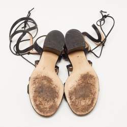 Pre Owned Gianvito Rossi Black Leather Hydra Lace Up Sandals Size 37.5