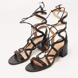 Gianvito Rossi Black Leather Hydra Lace Up Sandals Size 37.5