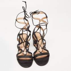 Pre Owned Gianvito Rossi Black Leather Hydra Lace Up Sandals Size 37.5