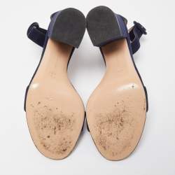 Pre Owned Gianvito Rossi Navy Blue Suede Portofino Ankle Strap Sandals Size 37.5