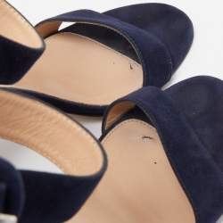 Pre Owned Gianvito Rossi Navy Blue Suede Portofino Ankle Strap Sandals Size 37.5