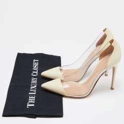 Pre Owned Gianvito Rossi Cream Leather and  PVC Plexi Pointed toe Pumps Size 37