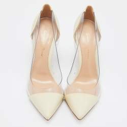 Pre Owned Gianvito Rossi Cream Leather and  PVC Plexi Pointed toe Pumps Size 37