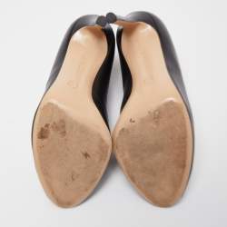 Pre Owned Gianvito Rossi Black Leather Vamp Peep Toe Booties Size 38