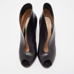 Pre Owned Gianvito Rossi Black Leather Vamp Peep Toe Booties Size 38