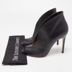 Pre Owned Gianvito Rossi Black Leather Vamp Peep Toe Booties Size 38