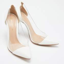 Pre Owned Gianvito Rossi White Patent Leather and PVC Plexi Pumps Size 36