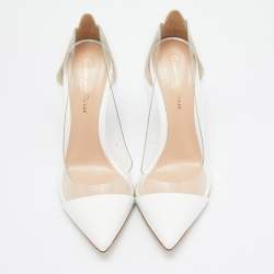 Pre Owned Gianvito Rossi White Patent Leather and PVC Plexi Pumps Size 36