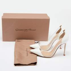 Pre Owned Gianvito Rossi White Patent Leather and PVC Plexi Pumps Size 36