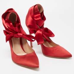 Pre Owned Gianvito Rossi Red Satin Gala Ankle Tie Pumps Size 38
