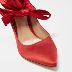 Pre Owned Gianvito Rossi Red Satin Gala Ankle Tie Pumps Size 38