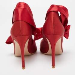 Pre Owned Gianvito Rossi Red Satin Gala Ankle Tie Pumps Size 38