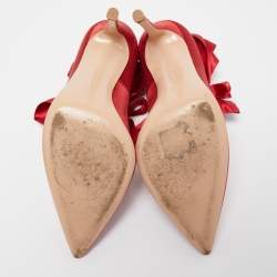 Pre Owned Gianvito Rossi Red Satin Gala Ankle Tie Pumps Size 38