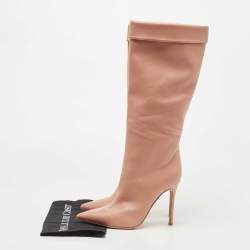 Pre Owned Gianvito Rossi Blush Pink Leather Knee Length Pointed Toe Boots Size 39