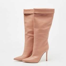 Pre Owned Gianvito Rossi Blush Pink Leather Knee Length Pointed Toe Boots Size 39