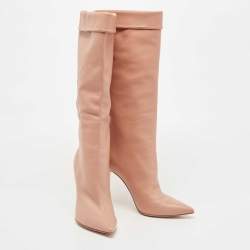 Pre Owned Gianvito Rossi Blush Pink Leather Knee Length Pointed Toe Boots Size 39