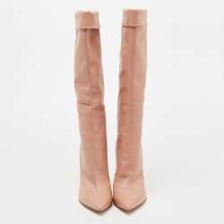 Pre Owned Gianvito Rossi Blush Pink Leather Knee Length Pointed Toe Boots Size 39