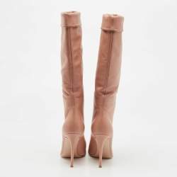 Pre Owned Gianvito Rossi Blush Pink Leather Knee Length Pointed Toe Boots Size 39